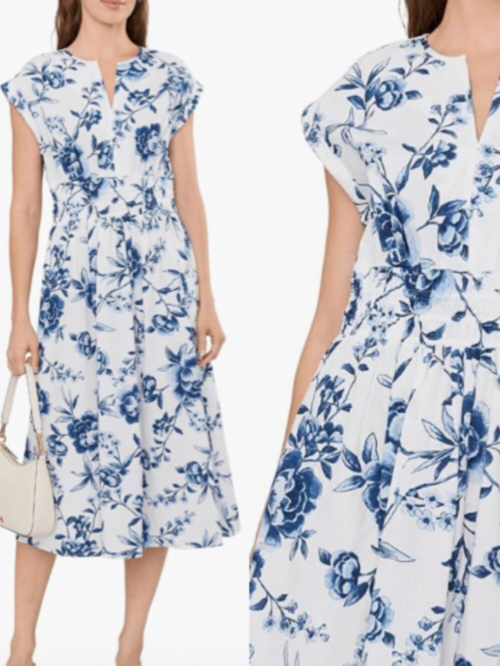 NWT Calvin Klein Floral Smocked V-Neck Cotton A-Line Midi Dress size 4